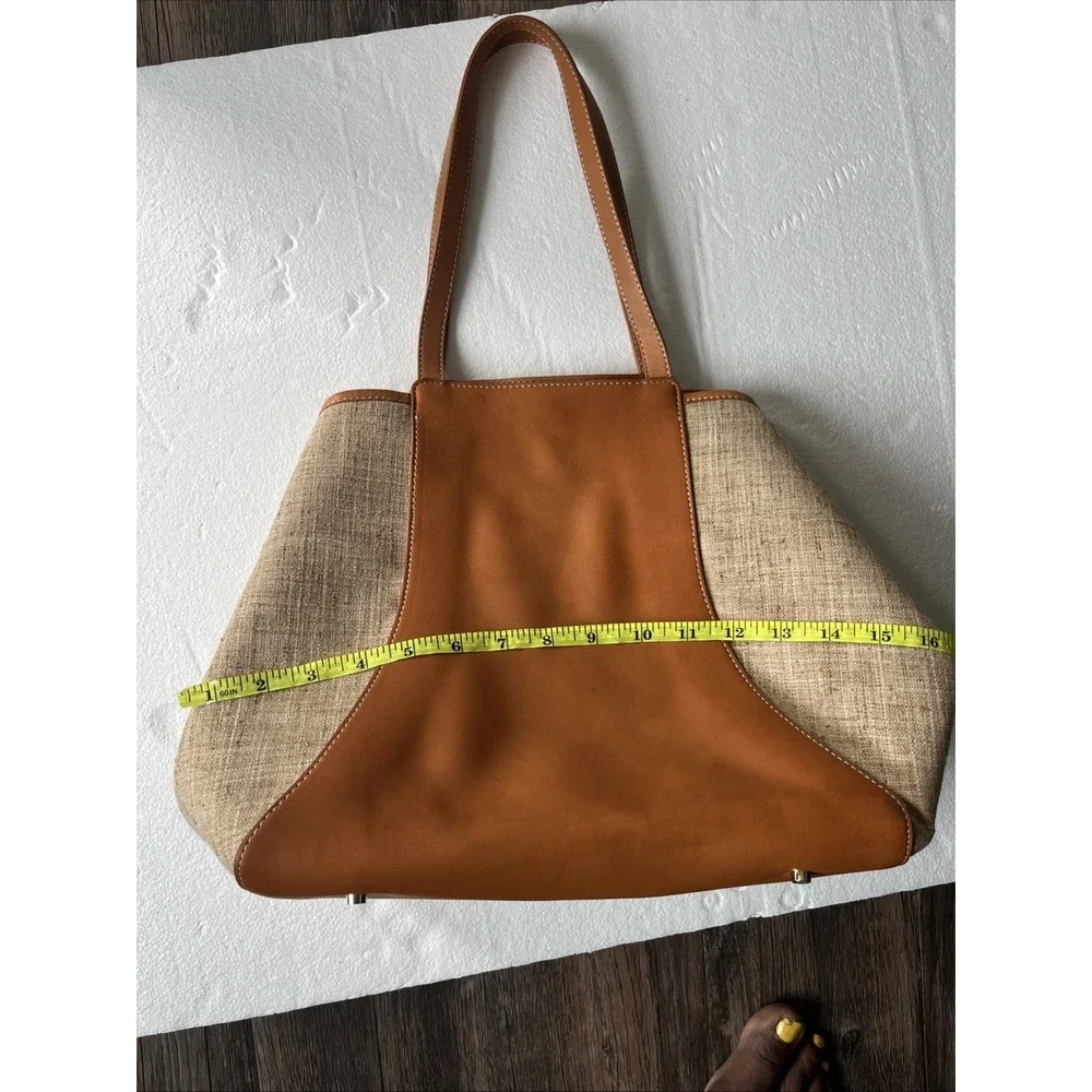 J. McLaughlin Tan Leather and Beige Canvas Hobo Bag